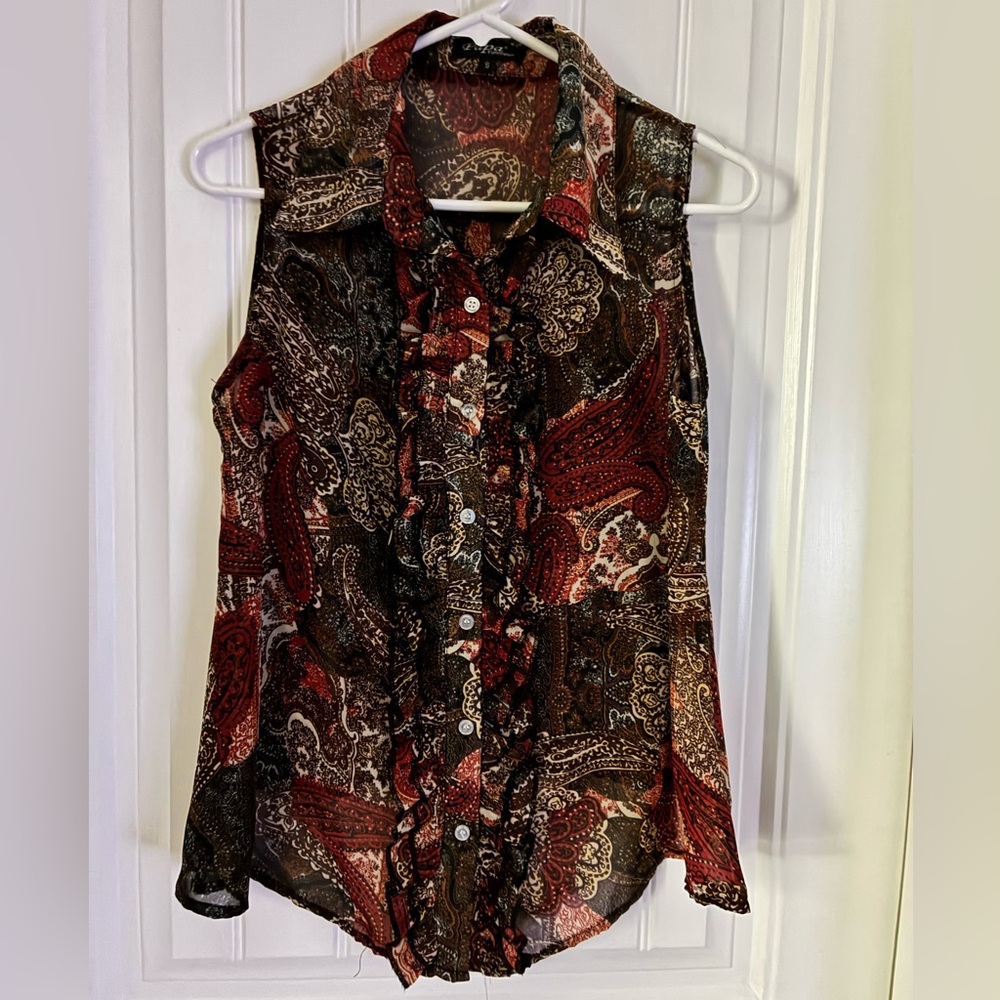 Papa Vancouver Chic Paisley Sleeveless Top - Brown and maroon
